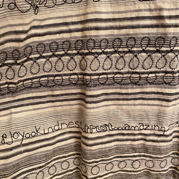 Chicos Linen Shirt Size 2 (12/14) Embroidered Button Up Inspirational 3/4 sleeve - Picture 5 of 15